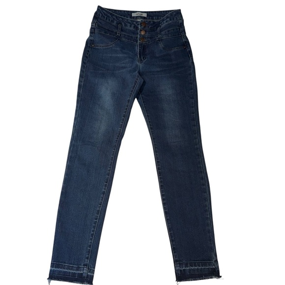 Refuge Women's Size 4 Blue High Waist Unhemmed  Dark Wash Stretch Denim Jeans - Picture 3 of 9